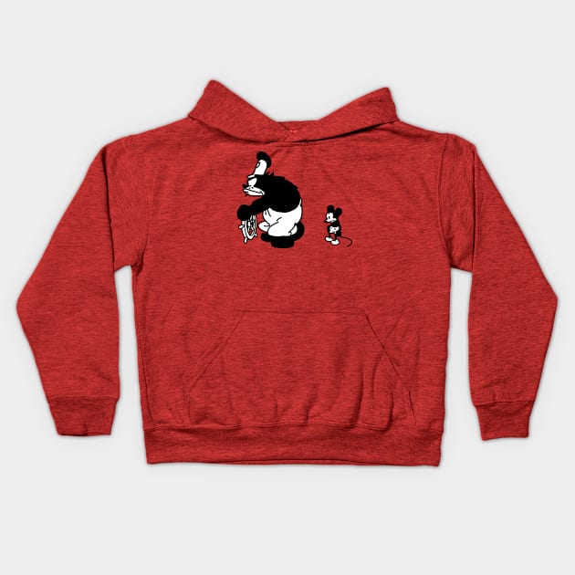 Steamboat Willie with Angry Cat and Sad Mouse Kids Hoodie by ellenhenryart